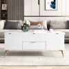 Modern Lift Top Coffee Table Multi Functional Table with Drawers - White - MDF+Steel