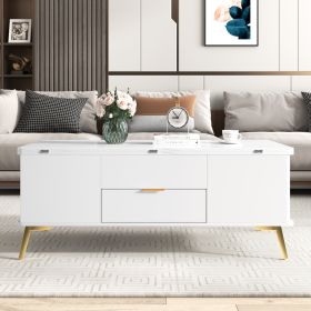 Modern Lift Top Coffee Table Multi Functional Table with Drawers - White - MDF+Steel