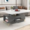 Modern Lift Top Coffee Table Multi Functional Table with Drawers - White+gray - MDF+Steel