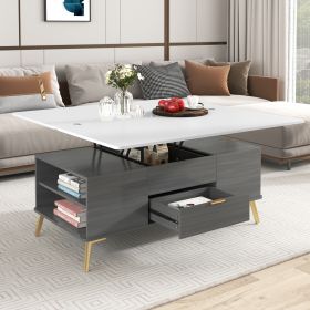 Modern Lift Top Coffee Table Multi Functional Table with Drawers - White+gray - MDF+Steel