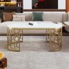 Modern Oval Coffee Table with Cut-Out Pattern Metal Stainless Steel Frame in 47.2" - White+Gold - MDF+Metal