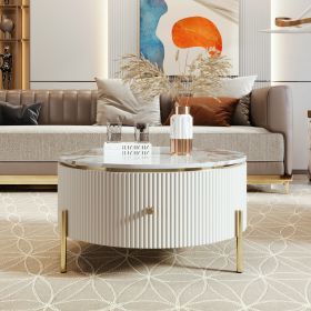 Modern Round Coffee Table with 2 large Drawers Storage Accent Table(31.5'') - Off White - MDF