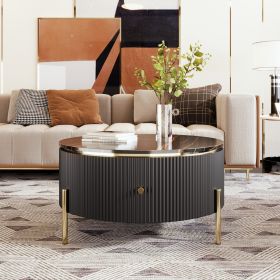 Modern Round Coffee Table with 2 large Drawers Storage Accent Table(31.5'') - Black - MDF