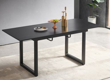 Square Extendable Dining Table with metal leg,Modern Space Saving Kitchen Table for Living Room( 70.86" W x 31.5" D x 29.5" H) - Black - MDF+Metal