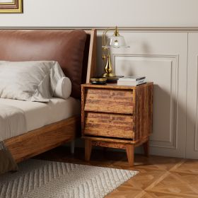 2 Set Nightstands Features Vintage-style and Bevel Design, Made of MDF, Mid Century Modern Nightstand, Night Stand for Bedroom - Brown - MDF
