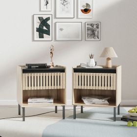 Bedside table set 2 - Natural+Black - MDF+Iron