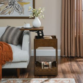 Mid Century Modern Lift Top Side Table, Small Rising End Table Couch Table with Storage Shelf, Wooden Nightstand- Walnut - MDF