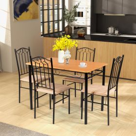 5 Pieces Dining Set Wooden Table and 4 Cushioned Chairs - as show