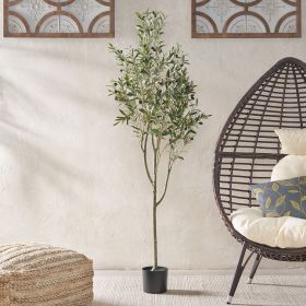 71 Inch Artificial Olive Tree, Artificial Tree Plants for Home Bedroom Living Room - Green - Iron+Plastic