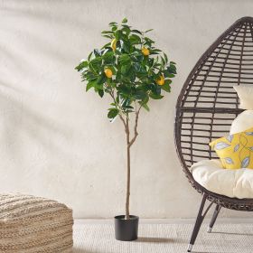 59 Inch Artificial Lemon Tree, Faux Lemon Plastic Fruit Tree for Indoor Home Decor Office Living Room - Green - Iron+Plastic