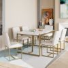 Modern Dining Table Set for 6 Faux Marble Kitchen Table Set with 6 Upholstered Dining Chairs, 7-Piece - Golden+White - MDF+Metal