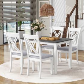 Rustic Minimalist Wood 5-Piece Dining Table Set with 4 X-Back Chairs for Small Places - Grey - Solid Wood