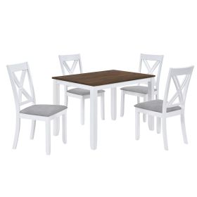 Rustic Minimalist Wood 5-Piece Dining Table Set with 4 X-Back Chairs for Small Places - White - Solid Wood