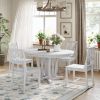 Rustic 5-Piece Extendable Dining Table Set Round Trestle Table and 4 Cross Back Dining Chairs for Kitchen, Dining Room - Gray - Solid Wood