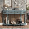 52''Modern and Contemporary Curved Console Table Sofa Table Entryway Table for Hallway Living Room with 4 Drawers and 1 Shelf - Antique Blue - MDF