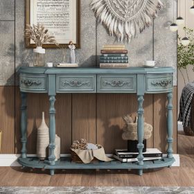 52''Modern and Contemporary Curved Console Table Sofa Table Entryway Table for Hallway Living Room with 4 Drawers and 1 Shelf - Antique Blue - MDF