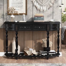 52''Modern and Contemporary Curved Console Table Sofa Table Entryway Table for Hallway Living Room with 4 Drawers and 1 Shelf - Black - MDF