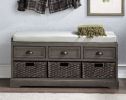 Homes Collection Wood Storage Bench with 3 Drawers and 3 Baskets - Gray - MDF