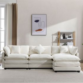 112.2" L-Shape Chenille Upholstered Sofa for Living Room Modern Luxury Sofa Couch with Ottoman and 5 Pillows for Living Room - Beige - Foam