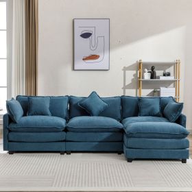 112.2" L-Shape Chenille Upholstered Sofa for Living Room Modern Luxury Sofa Couch with Ottoman and 5 Pillows for Living Room - Blue - Foam