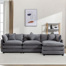 112.2" L-Shape Chenille Upholstered Sofa for Living Room Modern Luxury Sofa Couch with Ottoman and 5 Pillows for Living Room - Gray - Foam