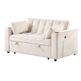 58" 4-1 Multi-functional Sofa Bed with Cup Holder and USB Port for Living Room or Apartments - Milk White - Foam