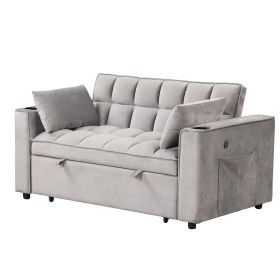 58" 4-1 Multi-functional Sofa Bed with Cup Holder and USB Port for Living Room or Apartments - Gray - Foam