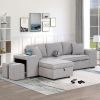 104.5" Pull Out Sleeper Sofa Reversible L-Shape 3 Seat Sectional Couch with Storage Chaise and 2 Stools for Living Room Furniture Set - Gray - Linen