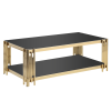 Woker Furniture 48" Wide Rectangular Coffee Table with Black Tempered Glass Top, Golden Stainless Steel Double-Layer Coffee Table for Living Room