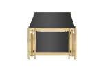 Woker Furniture 48" Wide Rectangular Coffee Table with Black Tempered Glass Top, Golden Stainless Steel Double-Layer Coffee Table for Living Room