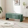 Ottoman Oval Storage Bench 3D Lamb Fleece Fabric Bench with Large Storage Space for the Living Room, Entryway and Bedroom,green - as Pic