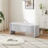 Ottoman Oval Storage Bench 3D Lamb Fleece Fabric Bench with Large Storage Space for the Living Room, Entryway and Bedroom,gray - as Pic