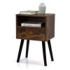 Set of 2 Mid Century Nightstand, Side Table with Drawer and Shelf, End Table for Living Room Bedroom, Rustic Brown - as Pic