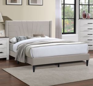 Light Brown Color 1pc Queen Size Bed Burlap Fabric Headboard Upholstered Bedroom Furniture Platform Bedframe - as Pic