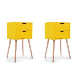 Mid-Century Nightstand with 2 Sliding Drawers, Wood Sofa Side Table, Modern End Table for Living Room Bedroom, Set of 2 - as Pic