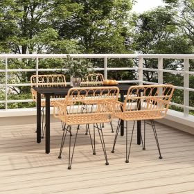 5 Piece Patio Dining Set Poly Rattan - Brown