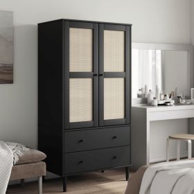 Wardrobe SENJA Rattan Look Black 35.4"x21.7"x68.9" Solid Wood Pine - Black