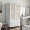 Wardrobe SENJA Rattan Look White 35.4"x21.7"x68.9" Solid Wood Pine - White