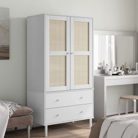 Wardrobe SENJA Rattan Look White 35.4"x21.7"x68.9" Solid Wood Pine - White