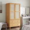 Wardrobe SENJA Rattan Look Brown 35.4"x21.7"x68.9" Solid Wood Pine - Brown