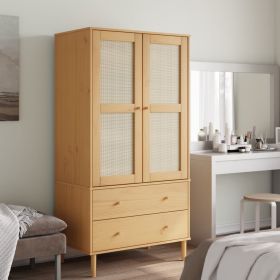 Wardrobe SENJA Rattan Look Brown 35.4"x21.7"x68.9" Solid Wood Pine - Brown