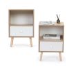 Mid-Century Wood Nightstand Set of 2, Bed Sofa Side Table with Drawer and Shelf, Modern End Table for Living Room Bedroom Office - as Pic