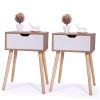Set of 2 Nightstand, Modern End Table with Drawer, Wooden Side Table for Living Room and Bedroom, Home Furniture, Natural - as Pic