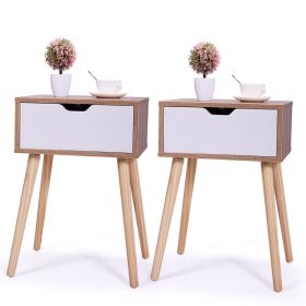 Set of 2 Nightstand, Modern End Table with Drawer, Wooden Side Table for Living Room and Bedroom, Home Furniture, Natural - as Pic