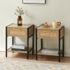 Set of 2, 15.74" Rattan End table with drawer, Modern nightstand, metal legs,side table for living room, bedroom,natural - as Pic