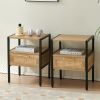 Set of 2, 15.75" Rattan End table with drawer, Modern nightstand, metal legs,side table for living room, bedroom,natural - as Pic
