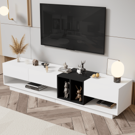 ON-TREND Sleek and Stylish TV Stand with Perfect Storage Solution, Two-tone Media Console for TVs Up to 80'', White - as Pic