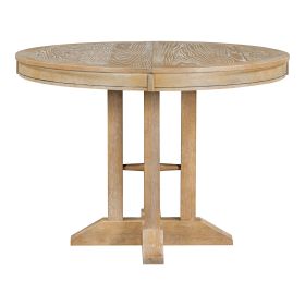TREXM Farmhouse Dining Table Extendable Round Table for Kitchen, Dining Room(Natural Wood Wash) - as Pic