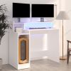 Desk with LED Lights White 38.2"x17.7"x35.4" Engineered Wood - White