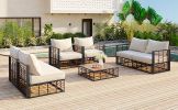 TOPMAX Modern Minimalist 7-Piece Metal Patio Sectional Sofa Set, All-Weather Garden Conversational Furniture Set, Gray - as Pic